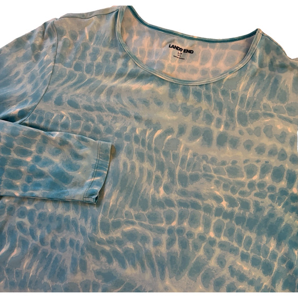 Lands' End Swim Shirt Rash Guard Top Women’s Large Blue & White Beach Cover Up - Picture 1 of 12